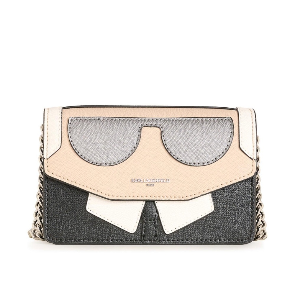 Karl Lagerfeld Black and Tan Clutch with Chain